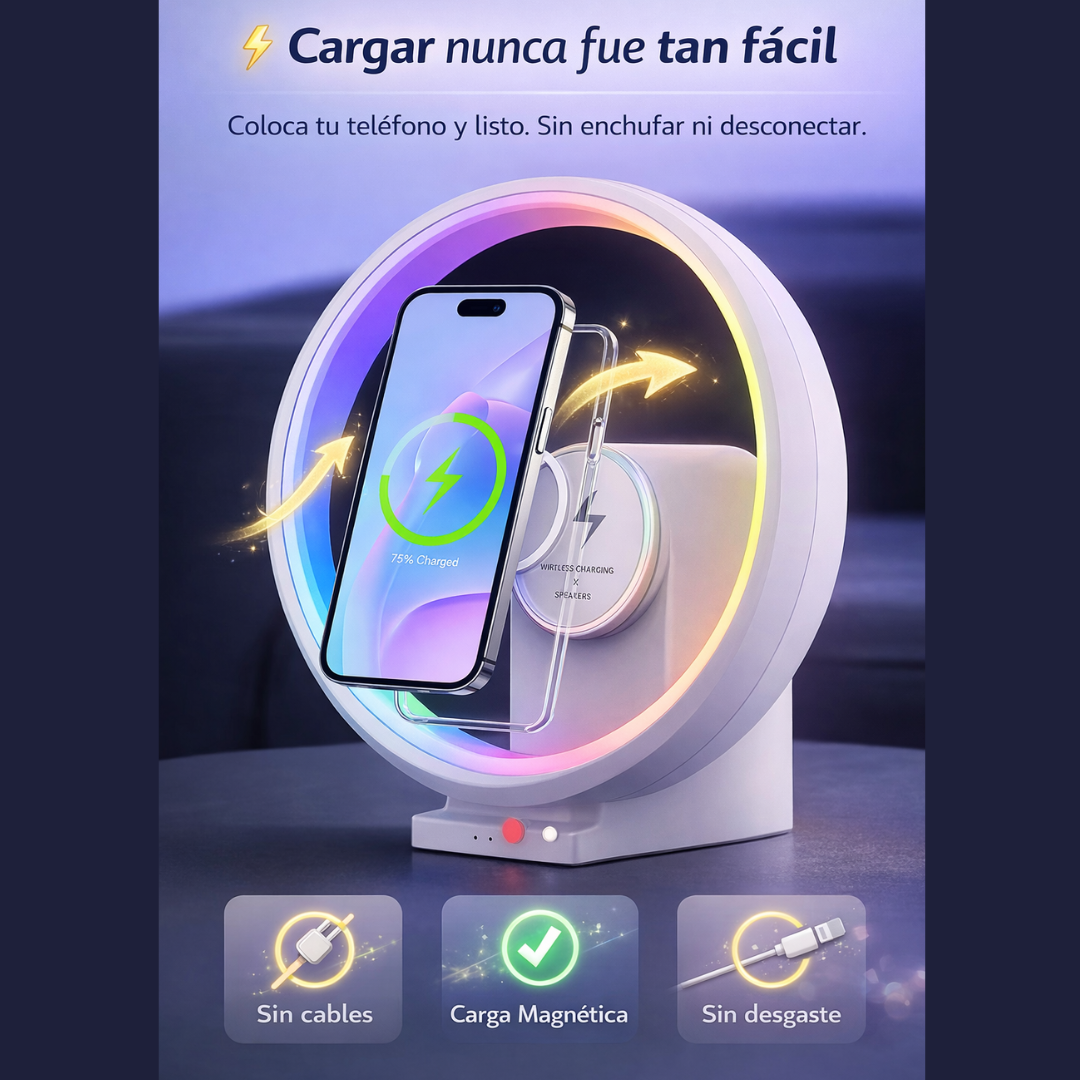 Cargador inalámbrico | Luz RGB | Parlante Bluetooth